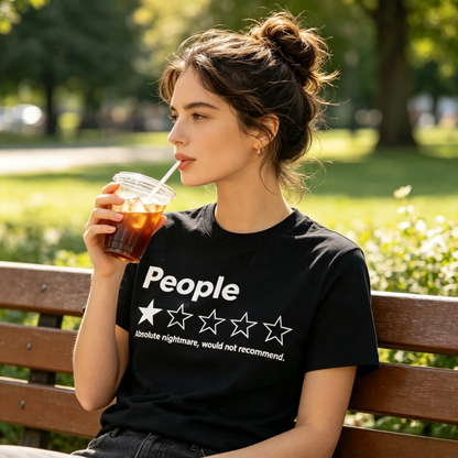 👻 "People" 1-Star Rating Black T-Shirt – Funny Sarcastic Graphic Tee for Men & Women, Soft 110 Mesh Fabric