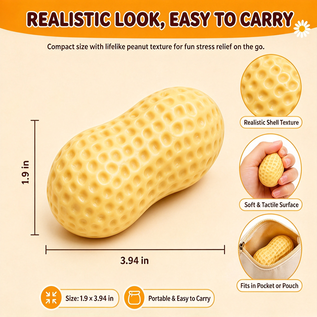 🥜Crunchy Peanut Squeeze Toy (ASMR) – Bead-Filled, Realistic-Looking Stress-Relief Fidget Toy