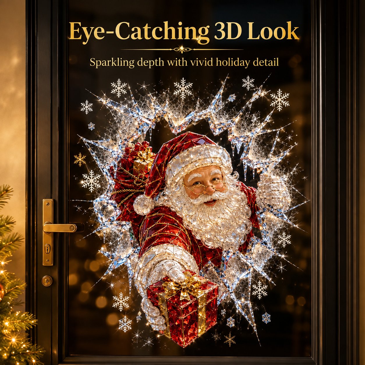 ✨🎄Crystal Christmas Break-In Window Decal — 3D Shattered-Glass Holiday Window Decoration