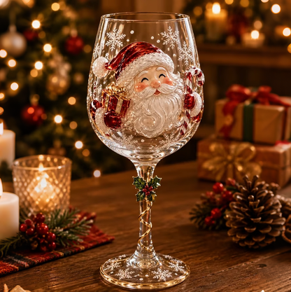 🎄3D Embossed Christmas Wine Glass Gift Box Set✨