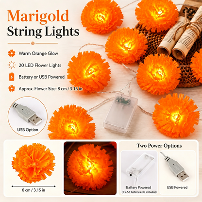🌼 LED Marigold String Lights — Brighten Every Festive Celebration! ✨