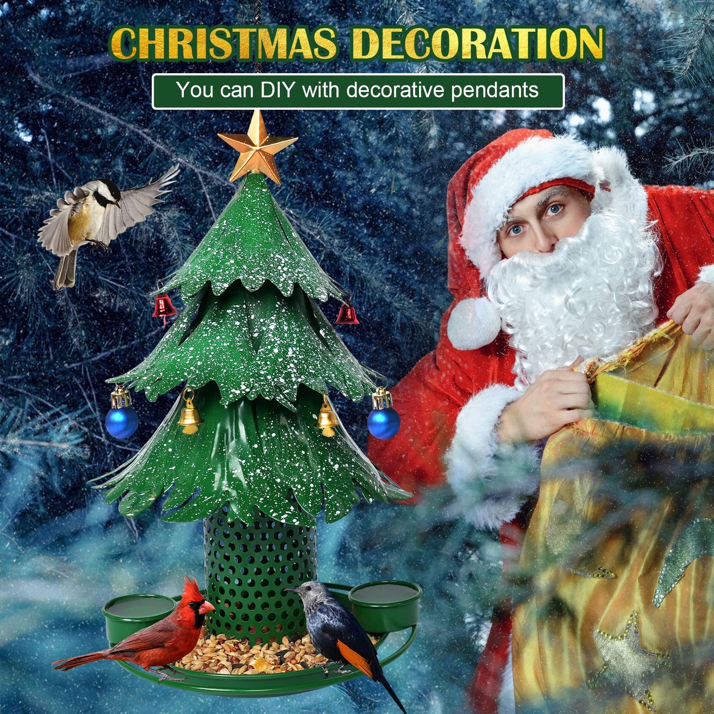 🎄 Christmas Tree Bird Feeder – Rainproof & Squirrel-Proof Hanging Feeder with DIY Ornament Holes, Perfect Holiday Gift for Bird Lovers