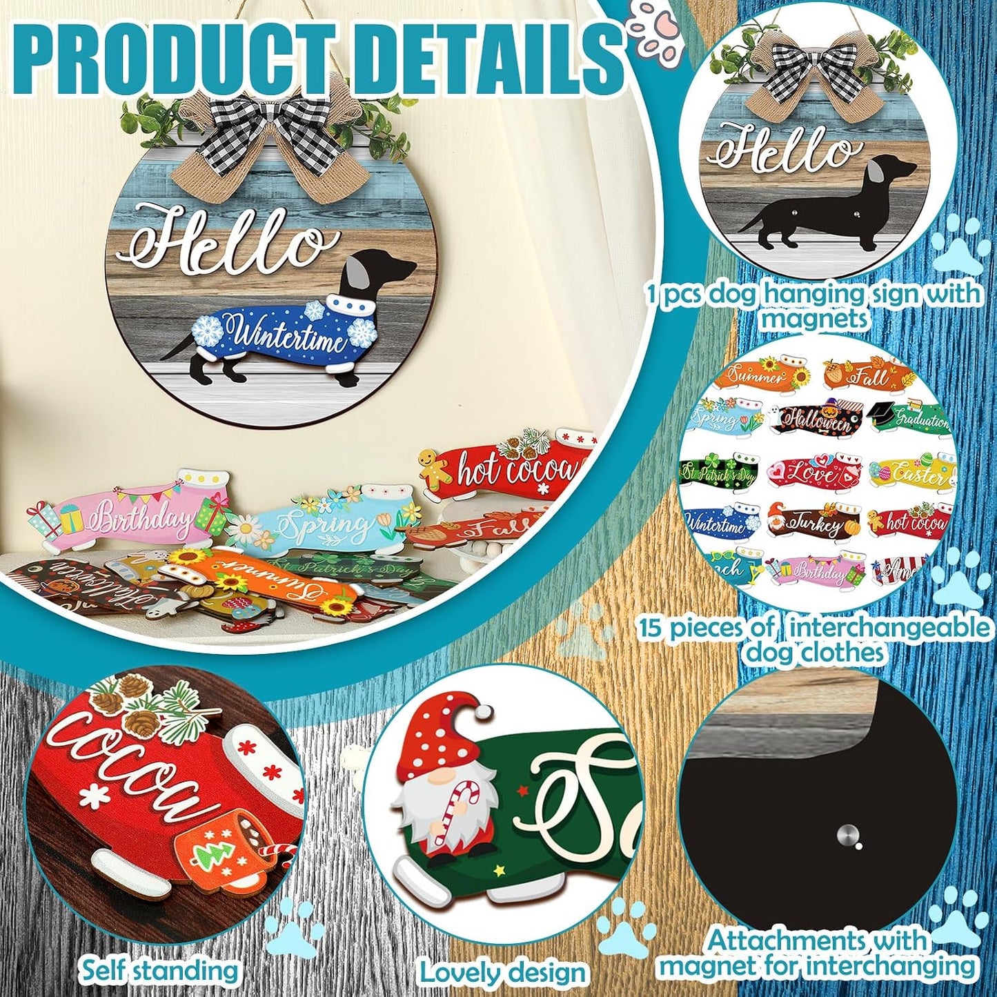 🐕Dachshund Interchangeable Seasonal Welcome Sign