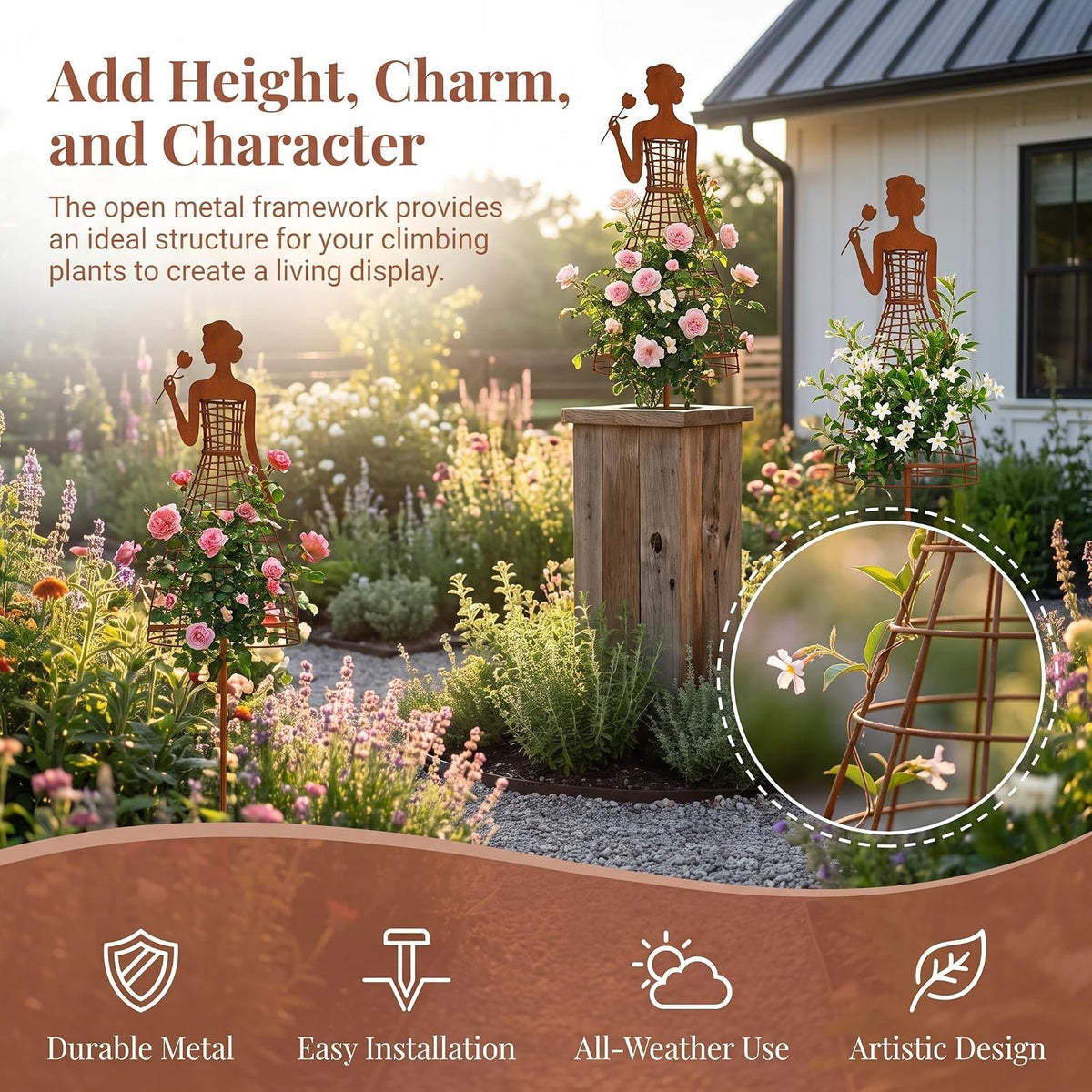 🌹💃Rust-Style Female Dress Plant Climbing Trellis -  Like a Garden Princess in Full Bloom