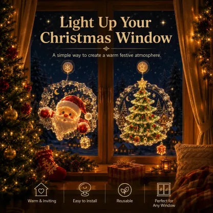 🎄Lighted Christmas Window Decoration with Suction Cup | Warm LED Window Light with Double-Layer Design & Multiple Festive Styles ✨