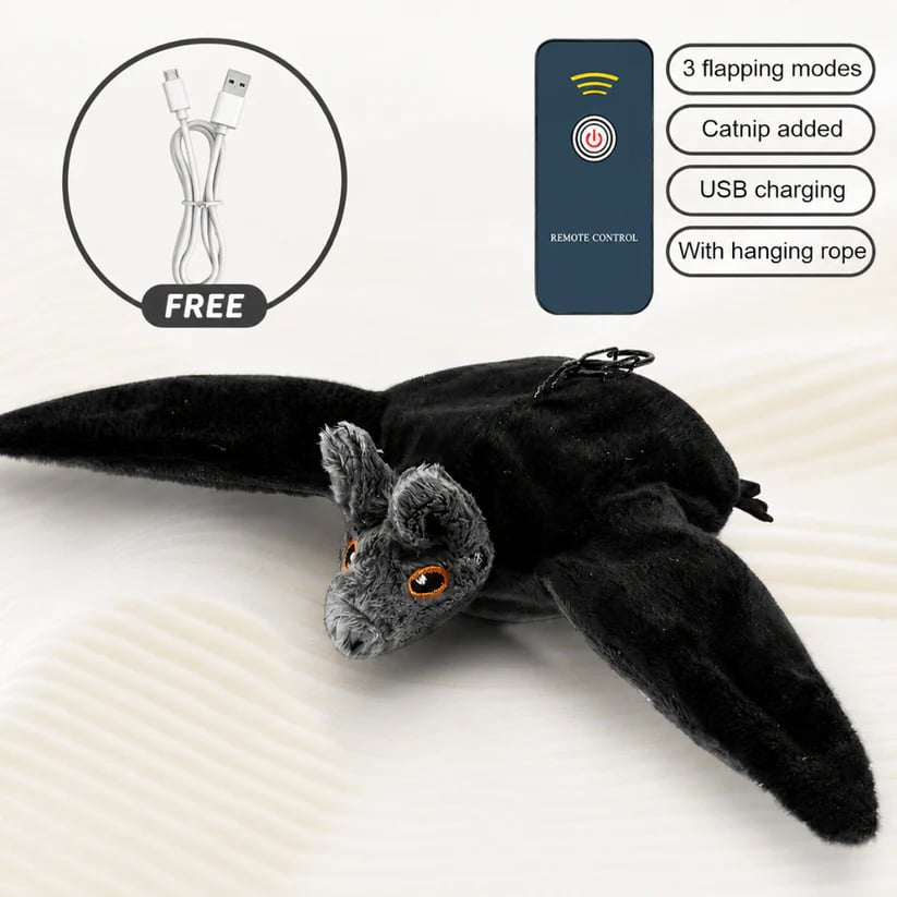 🐶🦇 Electric Flapping Bat Dog Toy | Interactive USB Rechargeable Plush with Remote Control & Catnip Pocket