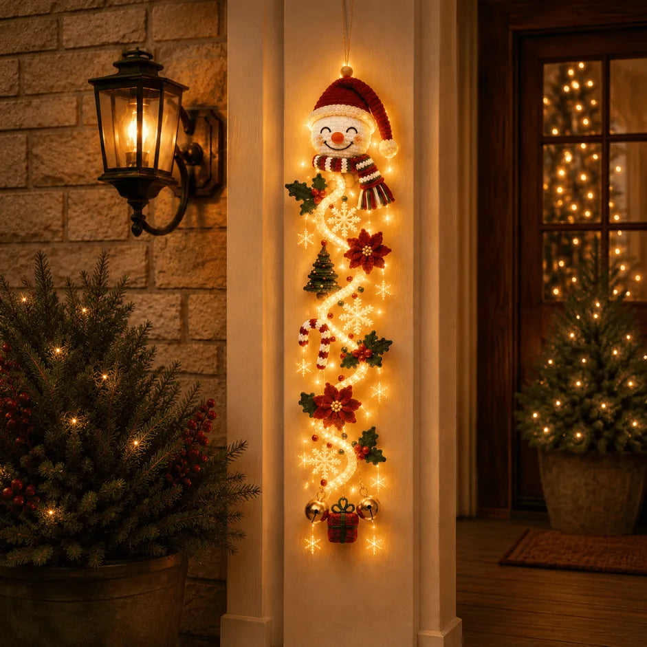 🎄Light-Up Glowing Christmas Door Hanger | 6 Festive Lighted Designs with Warm Glow, Dimensional Details & Space-Saving Vertical Décor ✨