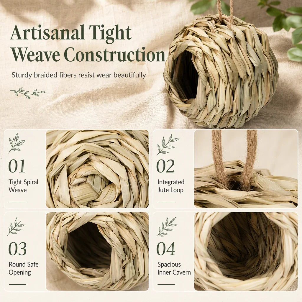 🐦Handwoven Straw Spherical Bird Nest with Round Opening for Outdoor Garden and Yard Decoration