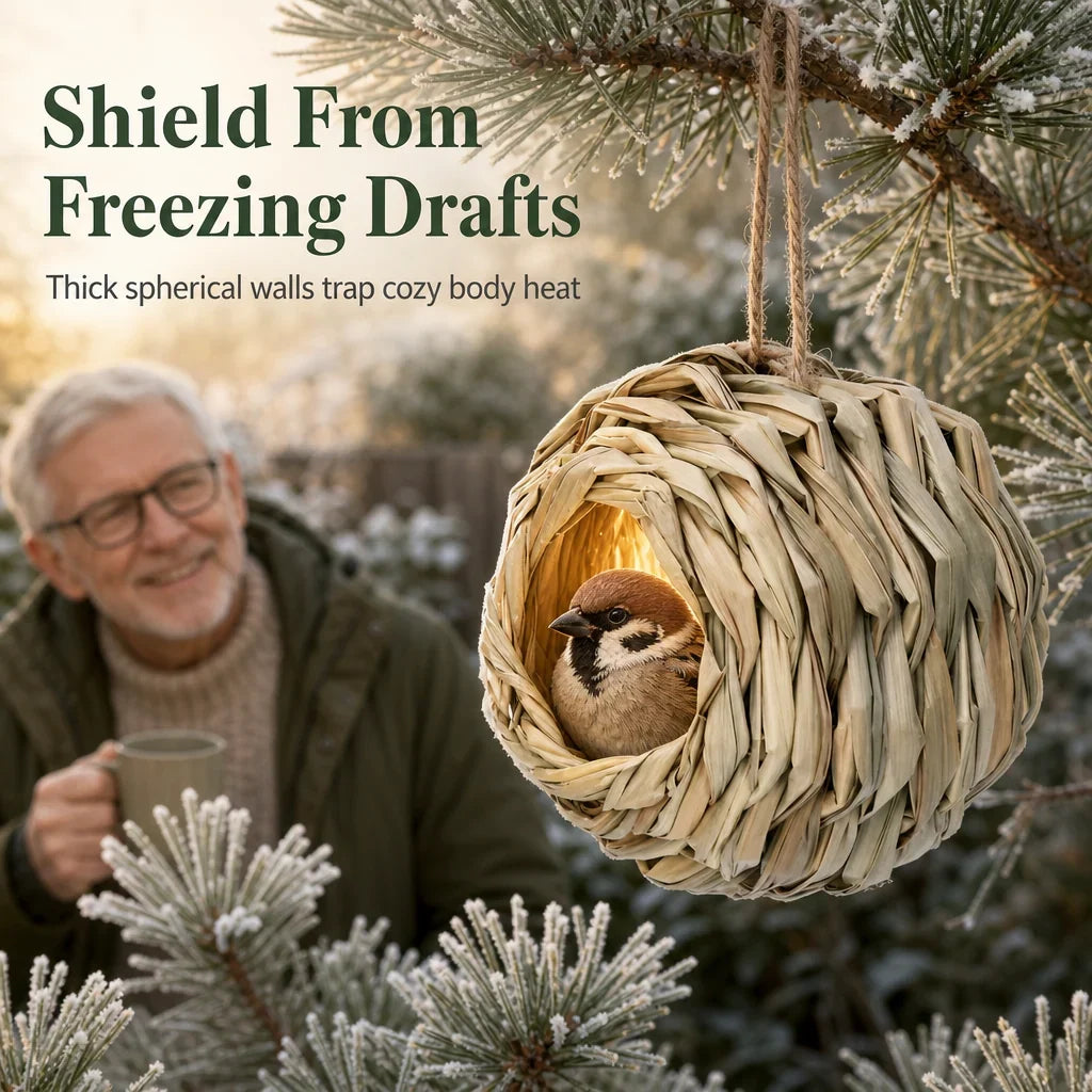 🐦Handwoven Straw Spherical Bird Nest with Round Opening for Outdoor Garden and Yard Decoration
