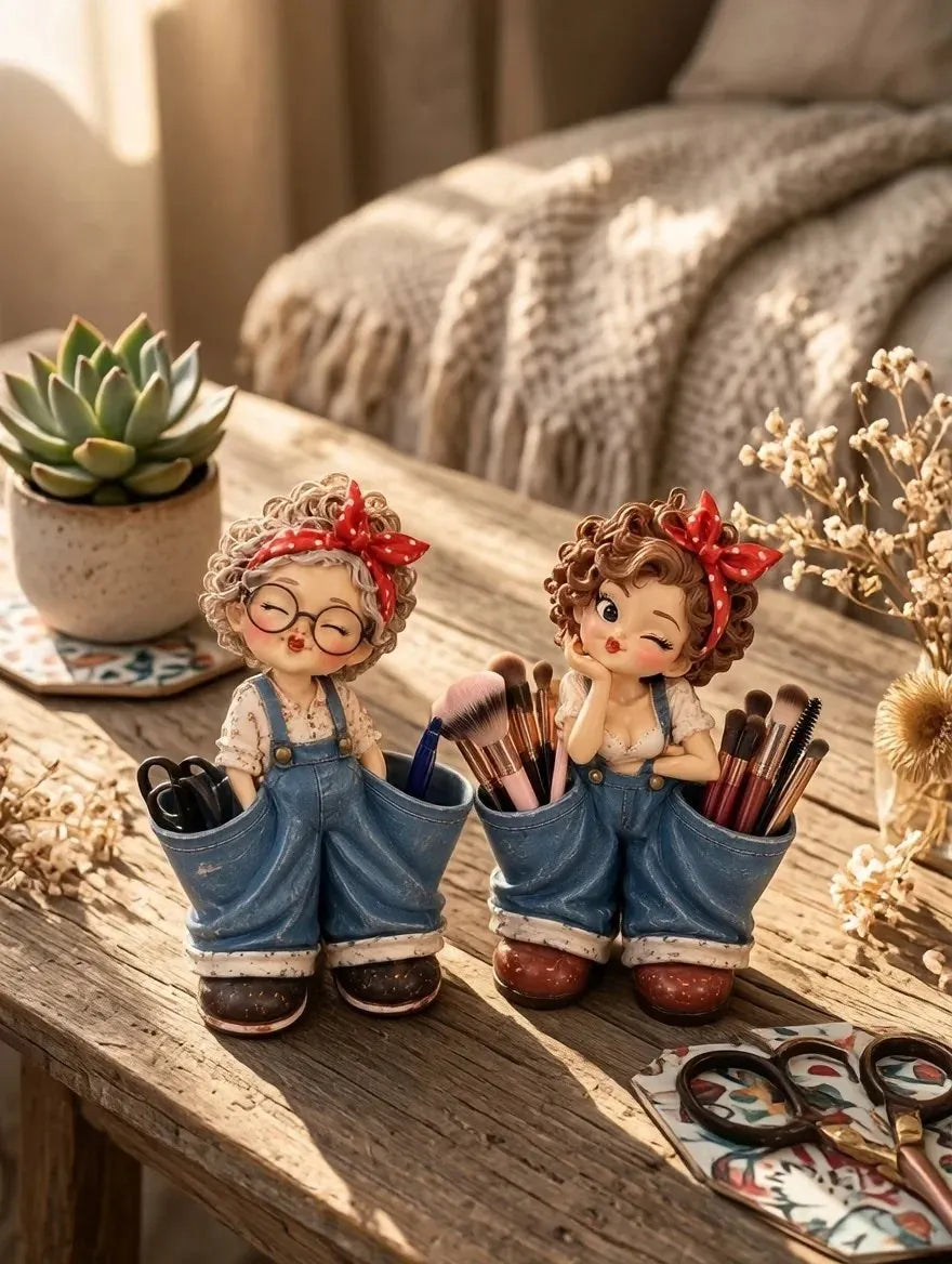 🌟Retro Girl Makeup Brush Holder – Cute Vintage Vanity Organizer