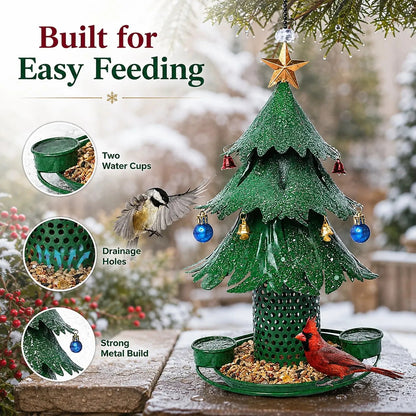🎄 Christmas Tree Bird Feeder – Rainproof & Squirrel-Proof Hanging Feeder with DIY Ornament Holes, Perfect Holiday Gift for Bird Lovers