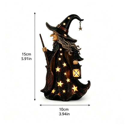 🧙‍♀️🌙 Glowing Starlight Witch Figurine|Magical Spooky‐Cute Night Light Decor