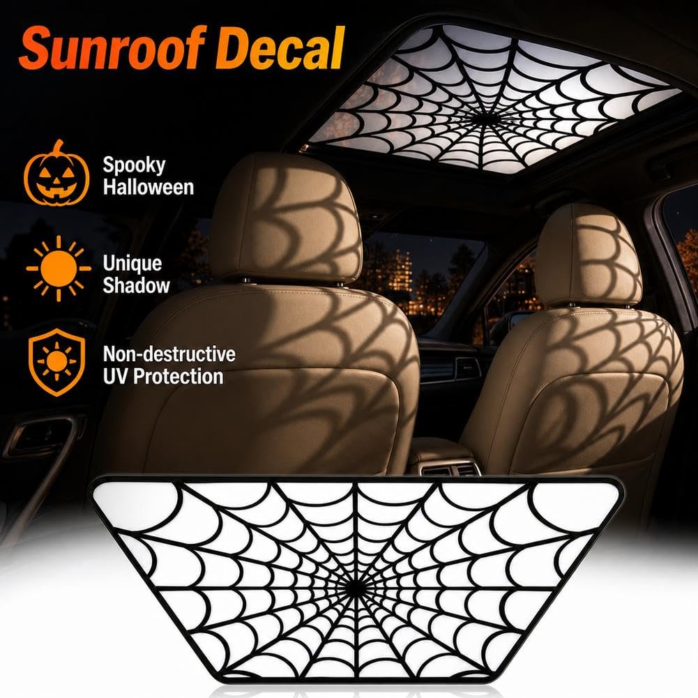 🕸️ Halloween Spider-Web Sunroof Decal – Create an eerie, shadowy autumn driving effect.