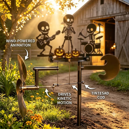 Halloween Skeleton Metal Drummer Kinetic Wind Spinner