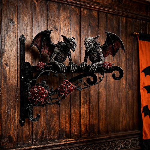 🎃🦇Hanging Halloween Skull Gargoyle Decoration - Spooky Outdoor Metal Hanger For Porch & Garden Decor