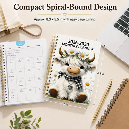 🐮  Cute Cow 5-Year Planner 2026–2030 | Monthly Organizer with Farmhouse Cover, Goal Tracking Pages & Long-Term Planning Layout ✨