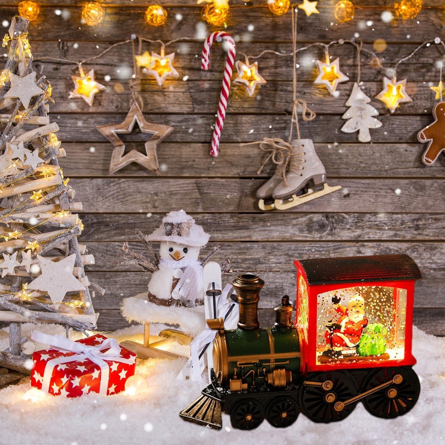 🎄Christmas train ornament with snowflake lights❄️