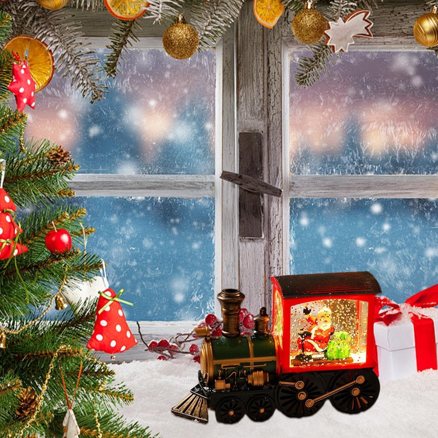 🎄Christmas train ornament with snowflake lights❄️