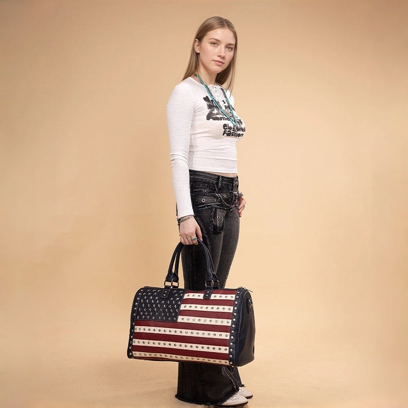 🎒 American Flag Studded Duffle Weekender Bag
