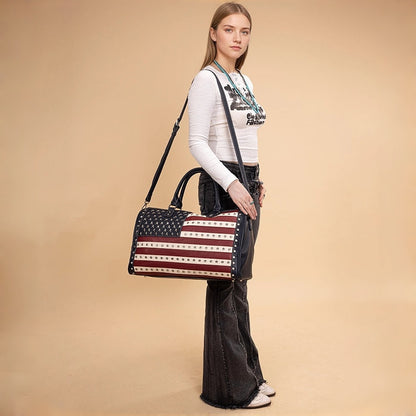 🎒 American Flag Studded Duffle Weekender Bag