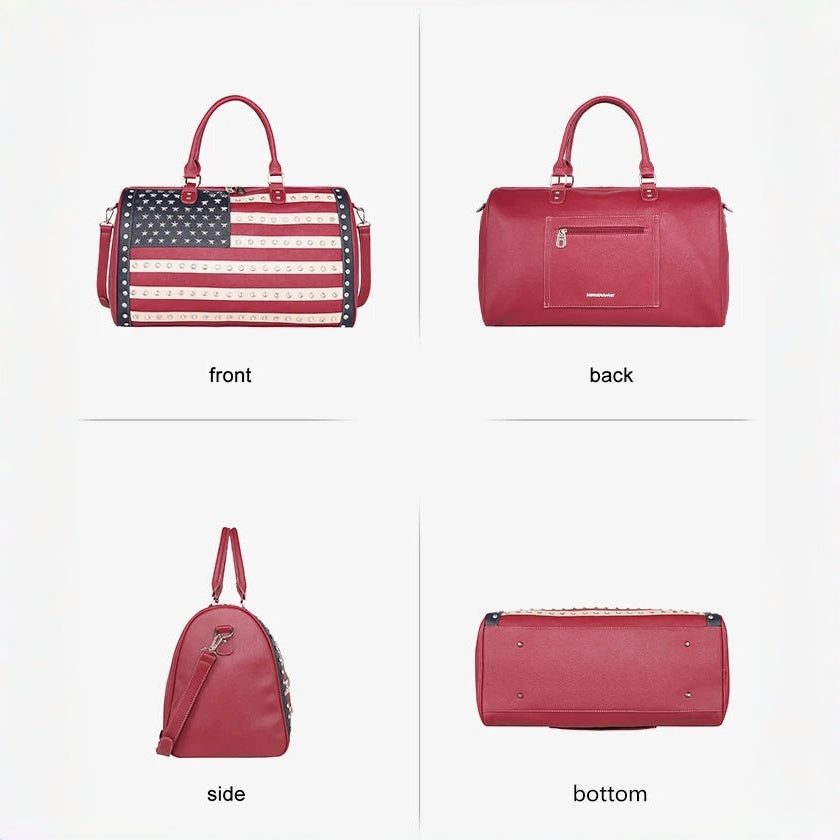 🎒 American Flag Studded Duffle Weekender Bag