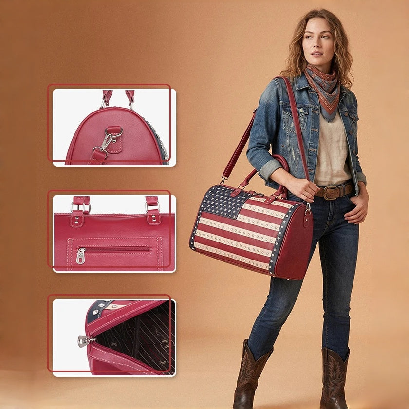 🎒 American Flag Studded Duffle Weekender Bag