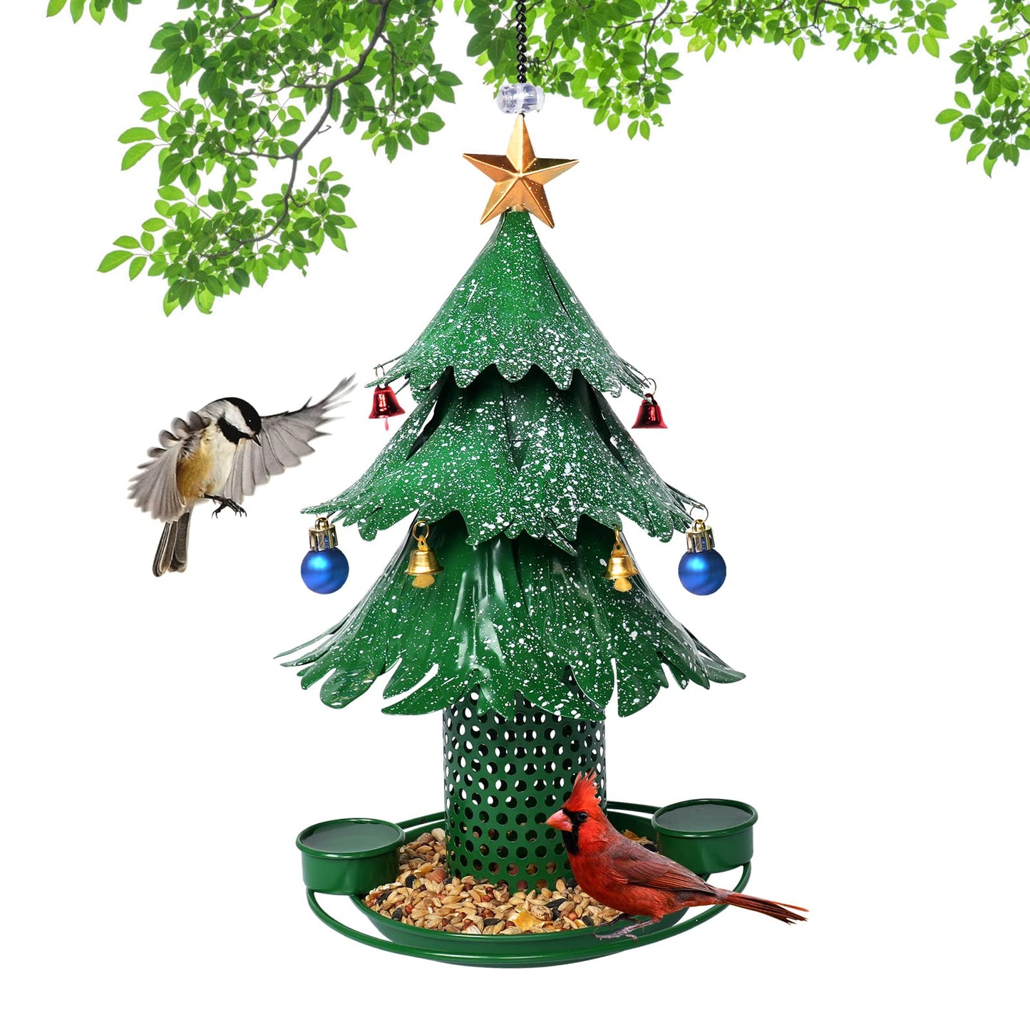 🎄 Christmas Tree Bird Feeder – Rainproof & Squirrel-Proof Hanging Feeder with DIY Ornament Holes, Perfect Holiday Gift for Bird Lovers