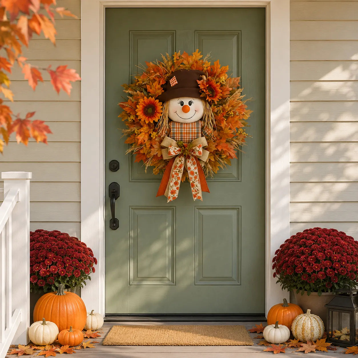 🍂 Fall Scarecrow Front Door Wreath