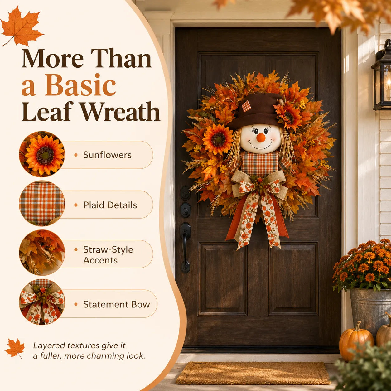 🍂 Fall Scarecrow Front Door Wreath