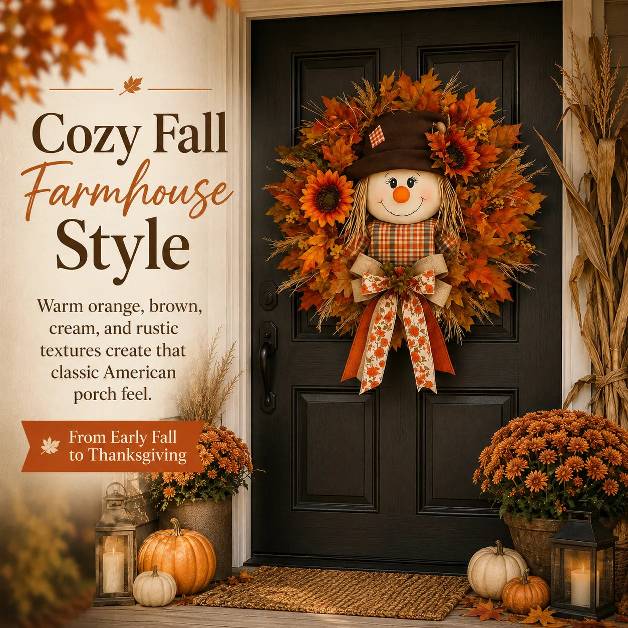 🍂 Fall Scarecrow Front Door Wreath
