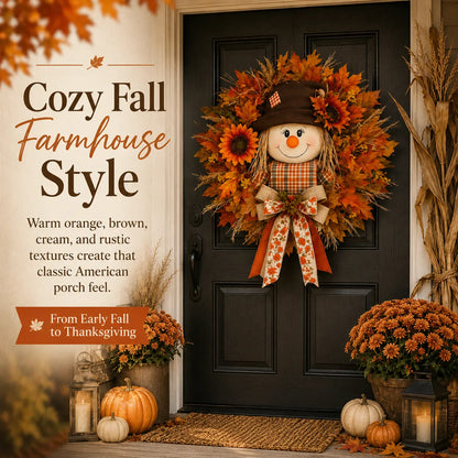 🍂 Fall Scarecrow Front Door Wreath