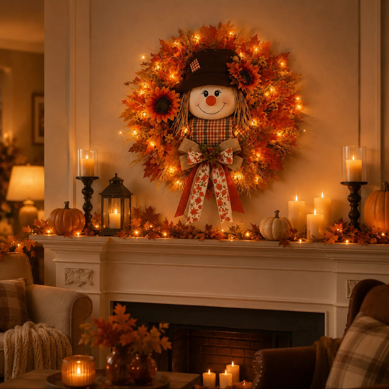 🍂 Fall Scarecrow Front Door Wreath