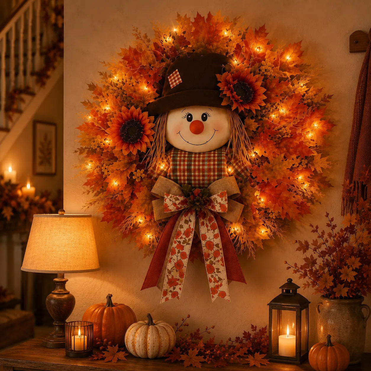 🍂 Fall Scarecrow Front Door Wreath
