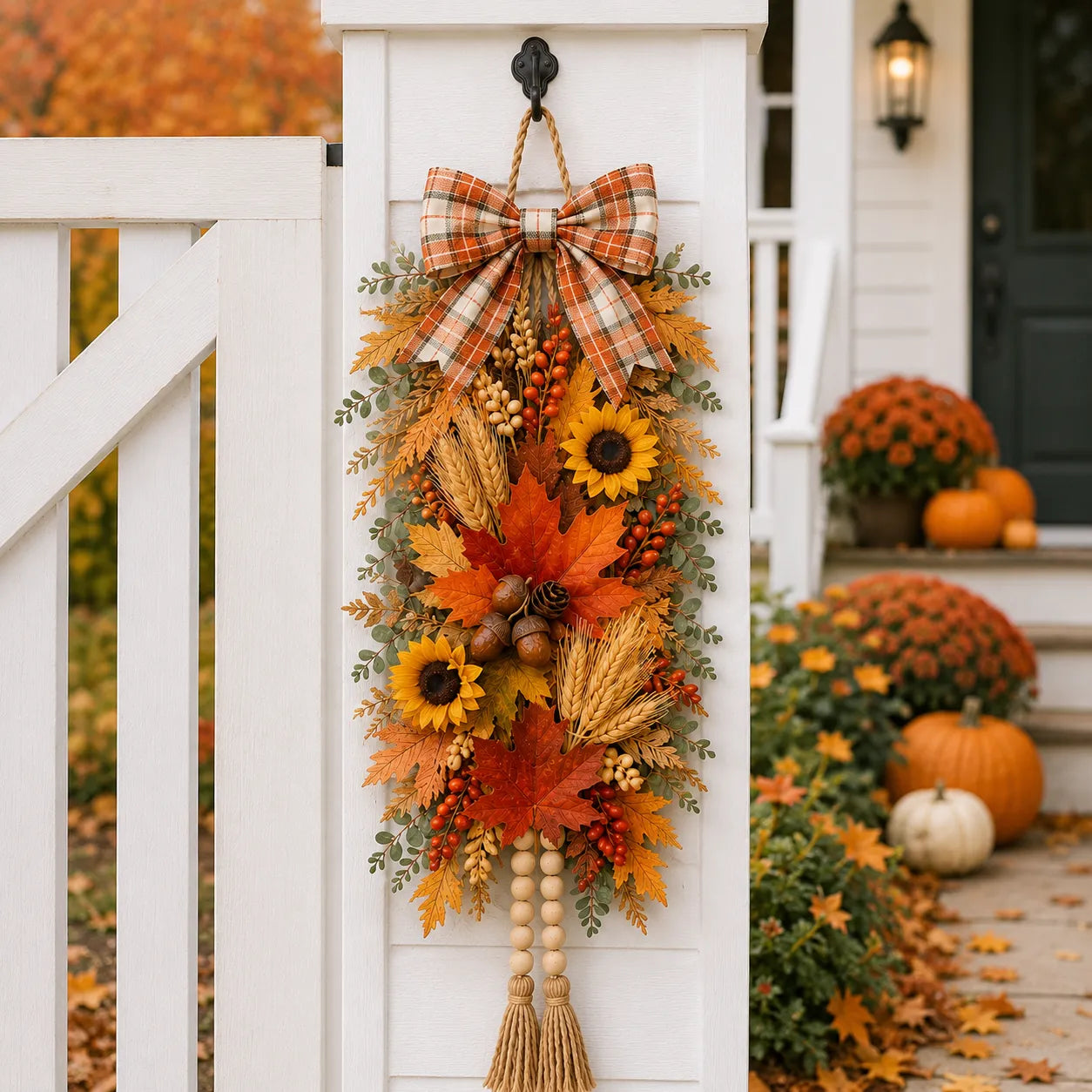 🍂✨Country-Style Harvest Door Hanging Decoration with Warm Lights