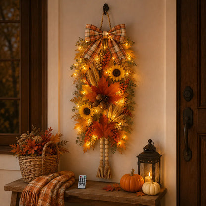🍂✨Country-Style Harvest Door Hanging Decoration with Warm Lights