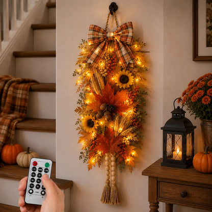 🍂✨Country-Style Harvest Door Hanging Decoration with Warm Lights