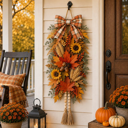🍂✨Country-Style Harvest Door Hanging Decoration with Warm Lights