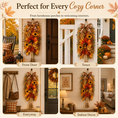 🍂✨Country-Style Harvest Door Hanging Decoration with Warm Lights