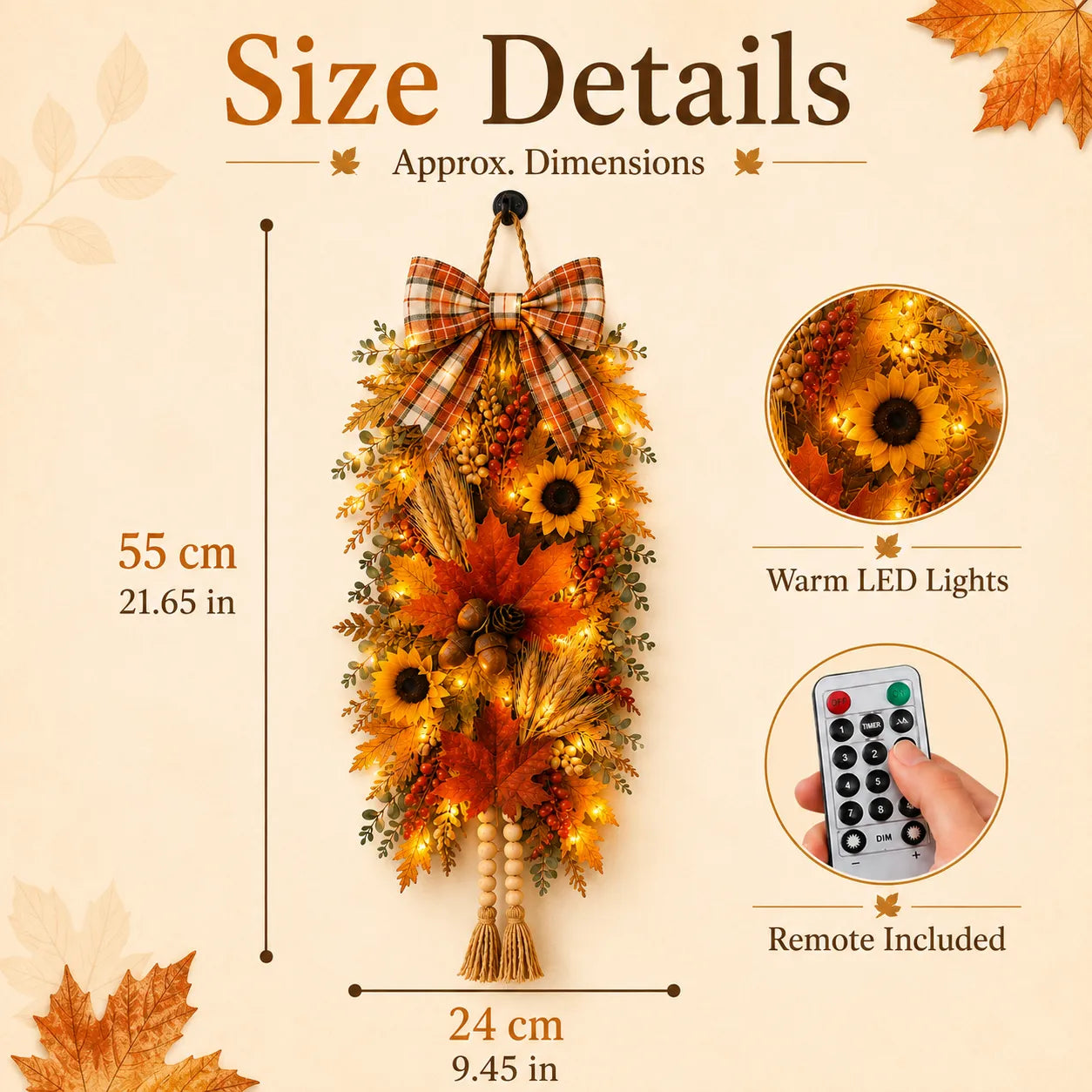 🍂✨Country-Style Harvest Door Hanging Decoration with Warm Lights
