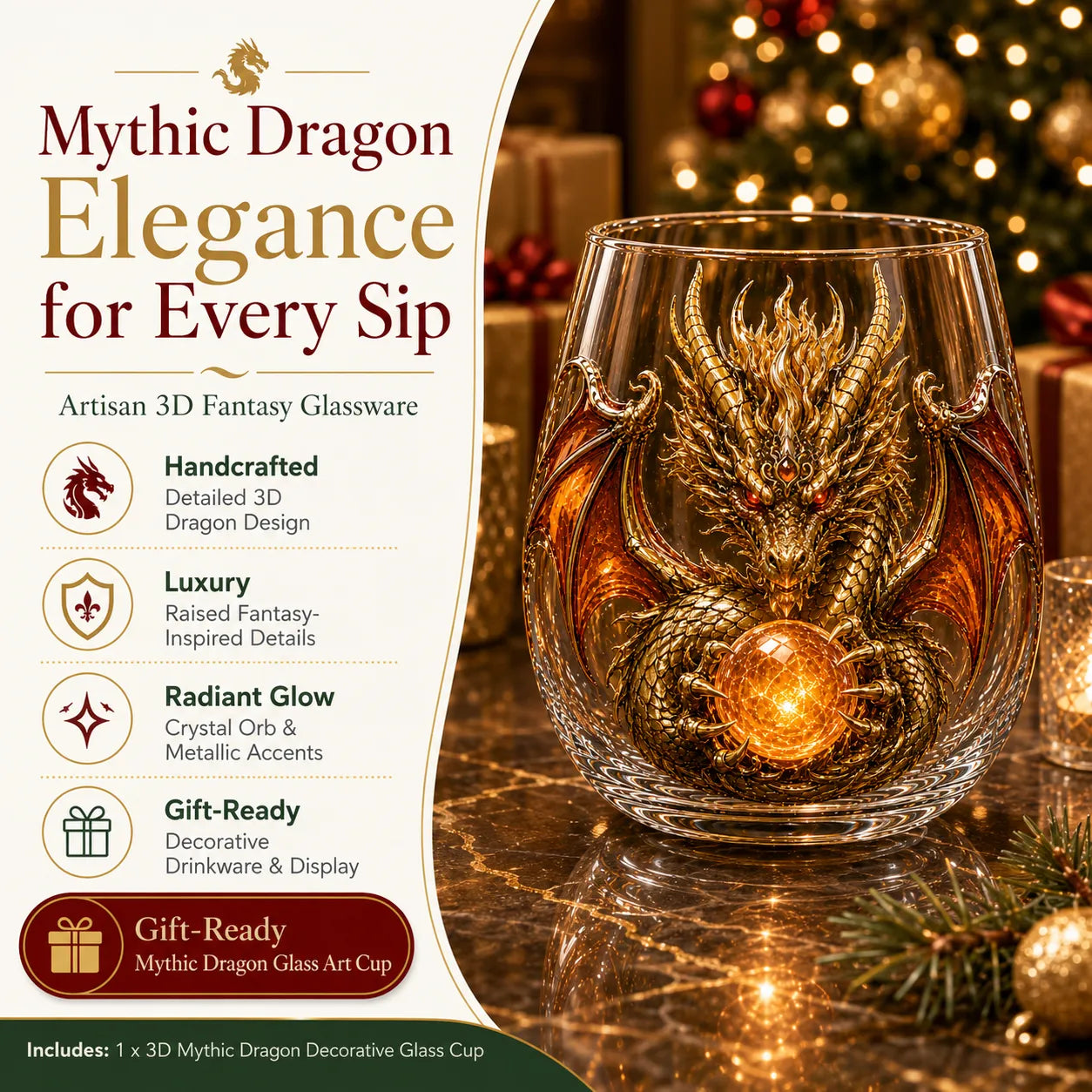 🐉✨ 3D Mythic Dragon Glass Art Cup | Luxury Raised Fantasy Glassware for Whiskey, Home Bar Décor & Legendary Gifts 🎁