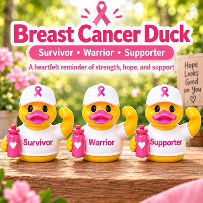 🎀🦆 Breast Cancer Awareness Rubber Duck | Survivor · Warrior · Supporter