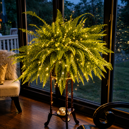🌿 Light‑Up Artificial Boston Fern | Fake Fern with Fairy Lights