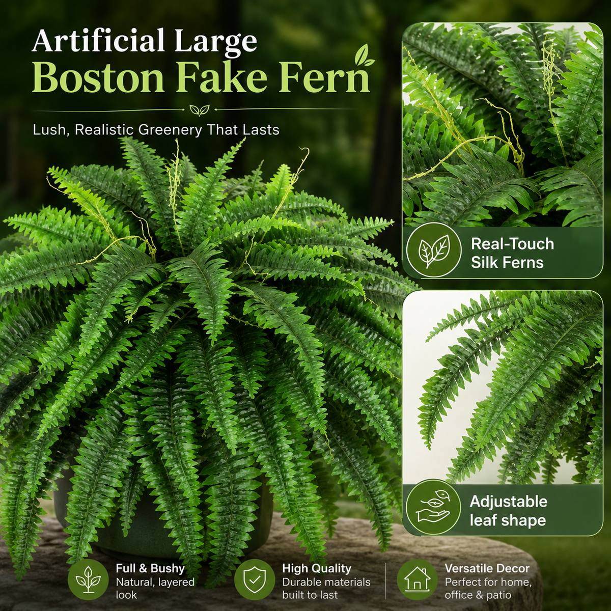 🌿 Light‑Up Artificial Boston Fern | Fake Fern with Fairy Lights