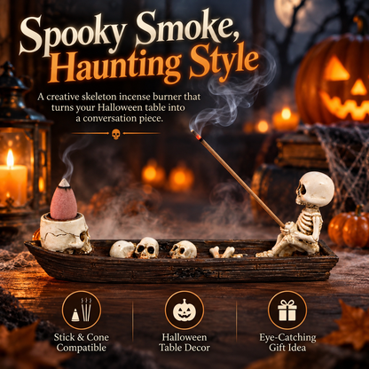 💀Skeleton Boat Backflow Incense Burner-Resin Gothic Skull Incense Holder for Halloween Decor💨