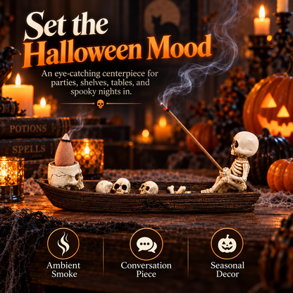 💀Skeleton Boat Backflow Incense Burner-Resin Gothic Skull Incense Holder for Halloween Decor💨