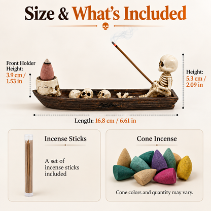 💀Skeleton Boat Backflow Incense Burner-Resin Gothic Skull Incense Holder for Halloween Decor💨