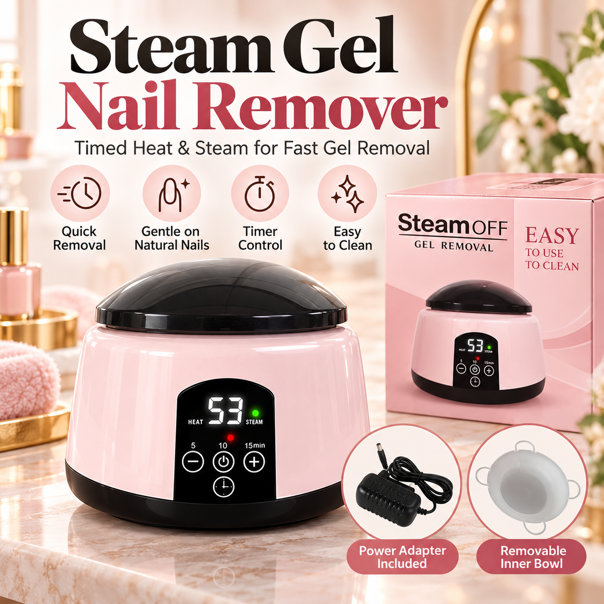 💅  Steam Gel Nail Remover – Timed Heat & Steam for Easier At-Home Gel Removal ✨