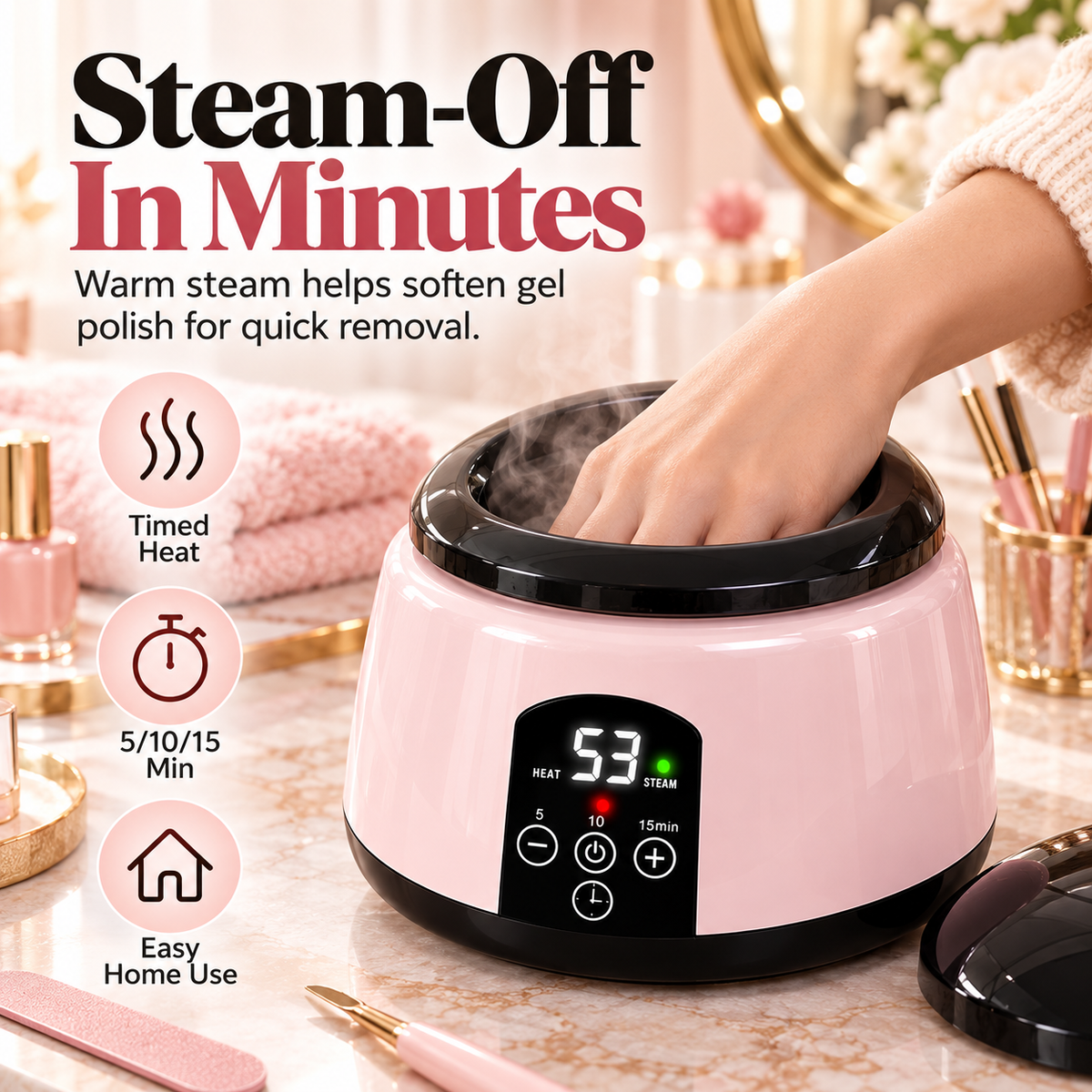 💅  Steam Gel Nail Remover – Timed Heat & Steam for Easier At-Home Gel Removal ✨