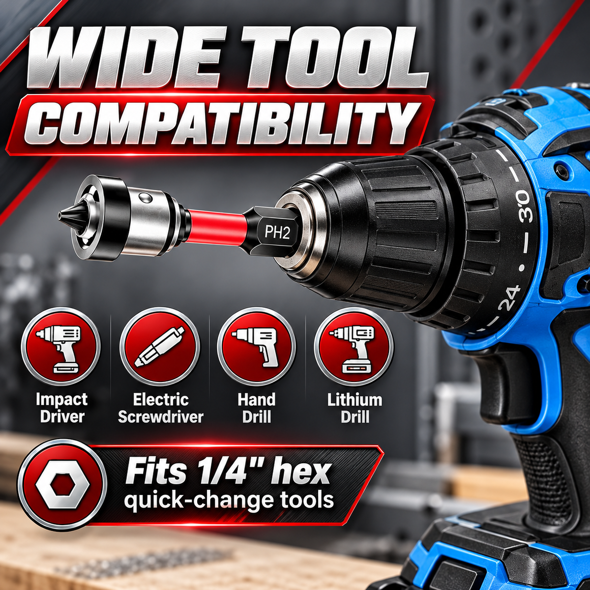 🔩5pcs Drywall Bit Attachment , PH2 Magnetic Drywall Screwdriver Bits
