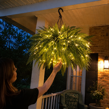 🌿 Light‑Up Artificial Boston Fern | Fake Fern with Fairy Lights